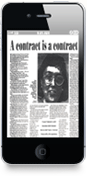 A photo of an iphone with a news article in the screen
